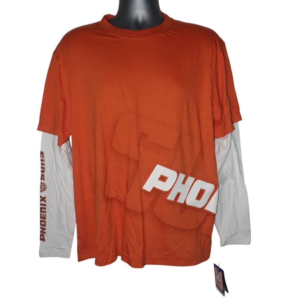 UNK‎ Phoenix Suns Shirt Mens M NBA Orange White NEW Spellout Layered